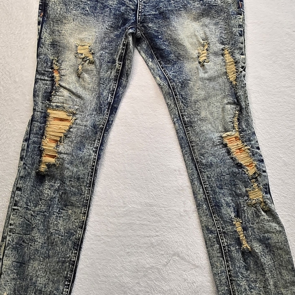 Frost Originals Acid Washed W/Orange Trim Distressed Jeans 34/32